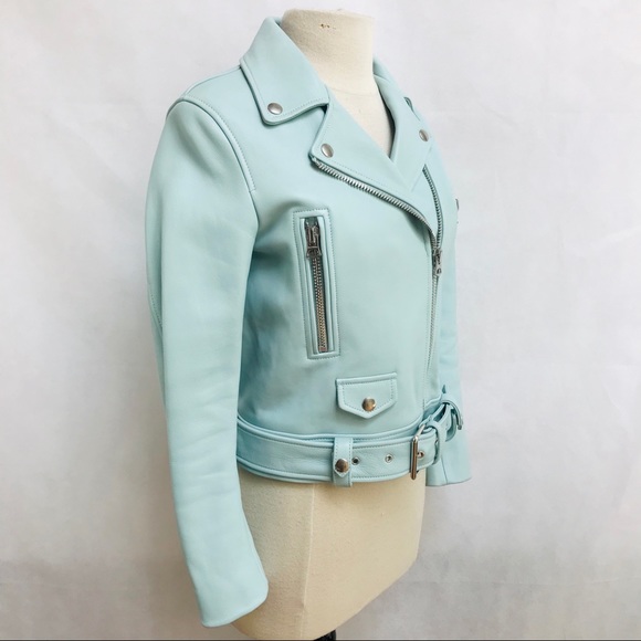 ACNE STUDIOS Mock Leather Jacket In Blue Size 2 - Picture 3 of 13